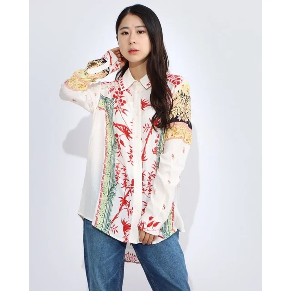 Desigual Long Sleeve Bohemian Button Down Blouse